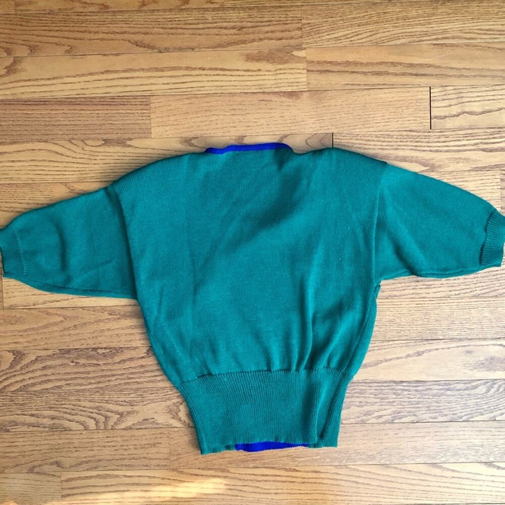 Kathryn Conover Sweater Top Puff Sleeves 80s Vintage Green Blue Women’s Size M - Picture 14 of 15